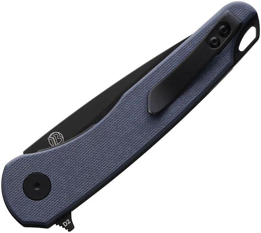 EIKONIC Dromas Linerlock - Black PVD D2 Blade, Blue Gray G10 Handle, Extended Tang, Lanyard Hole, Pocket Clip by EIKONIC