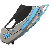 EOS Mini Nautilus Satin Blue - CPM S90V Blade, Titanium Handle, 5 Inch Closed, Extended Tang, Pocket Clip by EOS