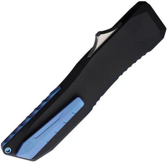 EOS Auto Harpoon OTF Dagger - MagnaCut Steel Blade Automatic Opening 3.75 Inch Black Blue Aluminum Handle by EOS