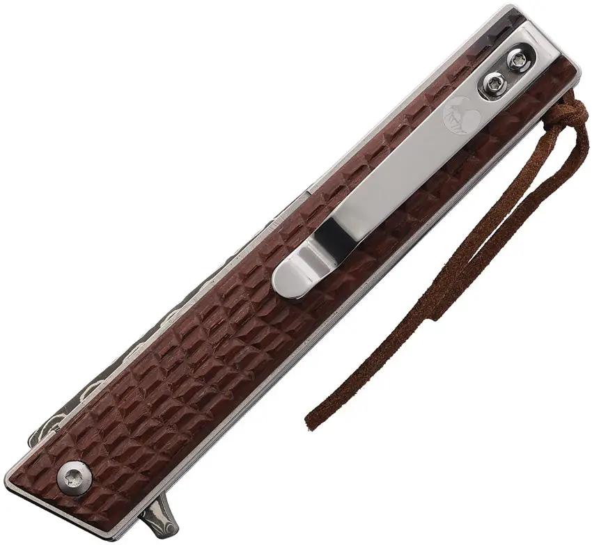 Elk Ridge Linerlock Damascus ER-2009DM - Damascus Steel Blade 4.5 Inch Closed Brown Wood Handle by Elk Ridge