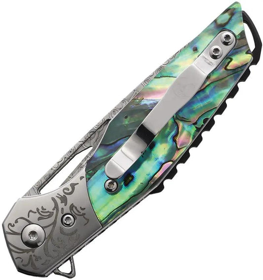 Elk Ridge Linerlock Abalone ER-2010DM - Damascus Steel Blade With Abalone Handle And Stainless Bolster by Elk Ridge