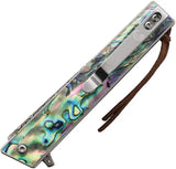 Elk Ridge Linerlock Abalone ER-2011DM - Damascus Blade Abalone Handle Extended Tang Lanyard Hole Pocket Clip by Elk Ridge