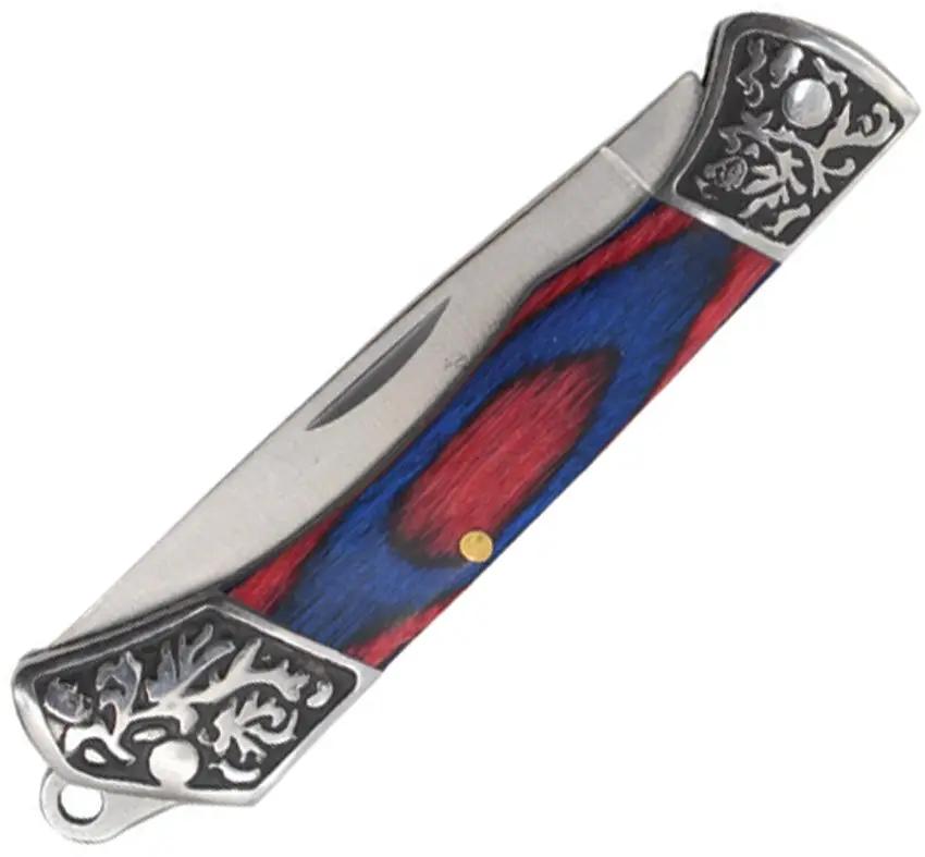 Elk Ridge Slip Joint Knife - Blue Red Wood Handle, Stainless Satin Drop Point Blade, 3 Inch Closed Length by Elk Ridge