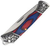 Elk Ridge Slip Joint Knife - Blue Red Wood Handle, Stainless Satin Drop Point Blade, 3 Inch Closed Length by Elk Ridge