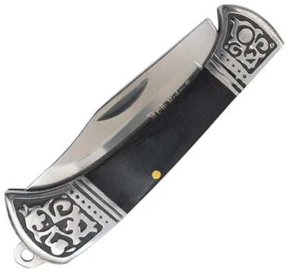 Elk Ridge Slip Joint Black ER-2025BK - 3 Inch Closed Knife With 2.5 Inch Satin Clip Blade And Black Wood Handle by Elk Ridge