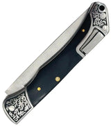 Elk Ridge Lockback Knife With Black Wood Handle ER-2027BK - Satin Finish Stainless Drop Point Blade Lanyard Hole by Elk Ridge