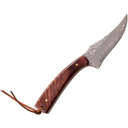 Elk Ridge Upswept Skinner Rosewood Damascus Steel Knife - Full Tang, 3in Blade, Lanyard Hole, Belt Sheath by Elk Ridge