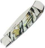 Elk Ridge Lockback Knife Featuring 3Cr13 Stainless Drop Point Blade And Black White Acrylic Handle by Elk Ridge