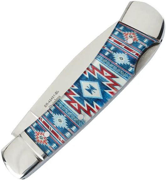 Elk Ridge Lockback Knife Blue Southwest Acrylic Handle - 2.75 Inch Drop Point Blade 3.75 Inch Closed by Elk Ridge