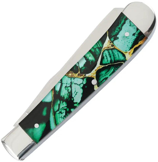 Elk Ridge Trapper - Dark Green Acrylic Handle With Mirror Finish 3Cr13 Stainless Clip And Spey Blades by Elk Ridge