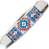 Elk Ridge Canoe Knife - Mirror Finish 3Cr13 Stainless Dual Blades With Blue Southwest Acrylic Handle by Elk Ridge