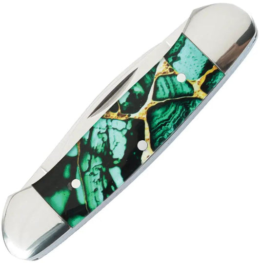 Elk Ridge Canoe Knife - Dark Green Handle 3.5 Inch Closed Mirror Finish 3Cr13 Stainless Spear and Pen Blades by Elk Ridge