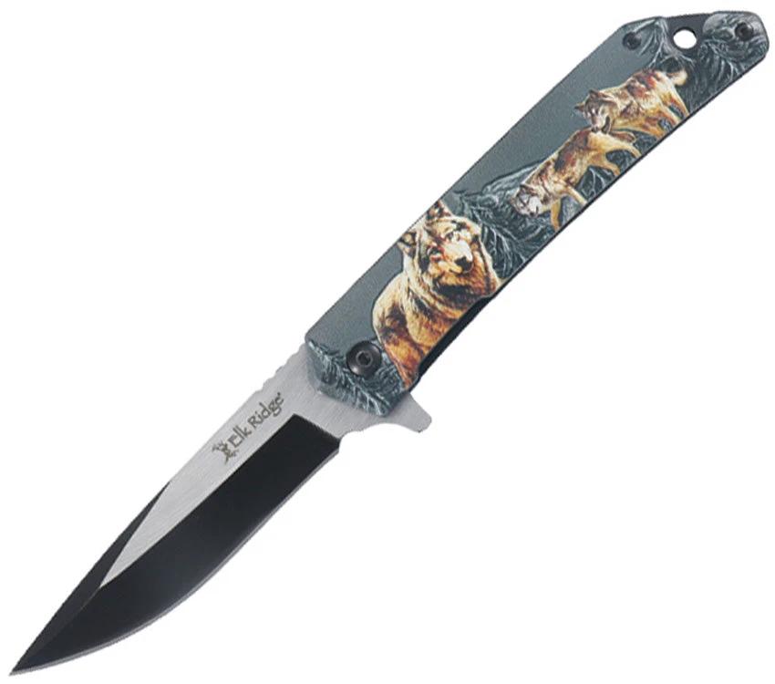 Elk Ridge Wildlife Linerlock A/O Wolf ER-A2001WF by Elk Ridge