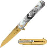 Elk Ridge Wildlife Framelock A O Bear ER A2007BR - Assisted Opening Knife With Gold TiNi Blade by Elk Ridge