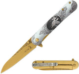 Elk Ridge Wildlife Framelock A/O Geese - Gold TiNi Stainless Blade, 4.5in Closed, 3.5in Blade, Geese 3D Artwork by Elk Ridge