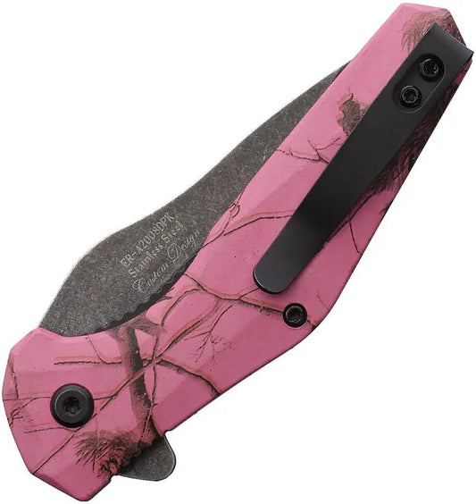 Elk Ridge Camo Linerlock AOL Dark Pink ER A2008 DPK - Assisted Opening Knife With Pink Camouflage Nylon Handle by Elk Ridge