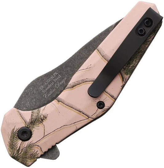 Elk Ridge Camo Linerlock AO Pink ER-A2008LPK - Assisted Opening With Light Pink Camouflage Nylon Handle by Elk Ridge