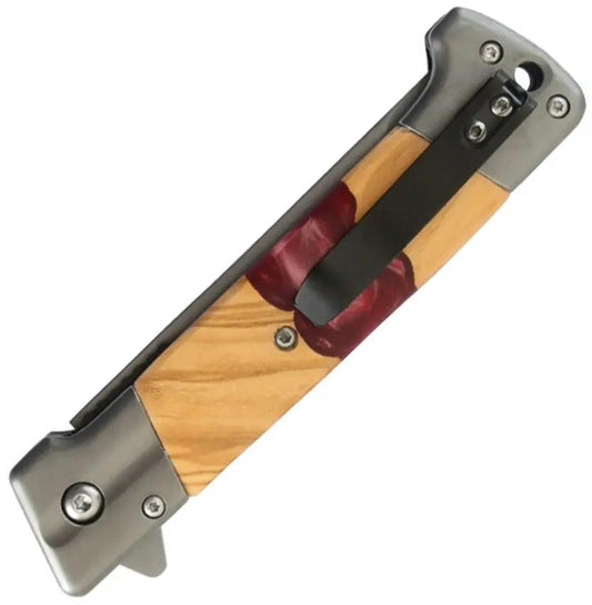 Elk Ridge Linerlock Assisted Opening Knife - Red Resin Inlay, TiNi Coated Blade, 4.75in Closed by Elk Ridge