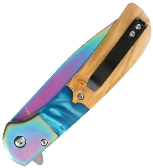 Elk Ridge Linerlock Wood ER A2022BL - Assisted Opening Folding Knife With TiNi Coated Spear Point Blade by Elk Ridge
