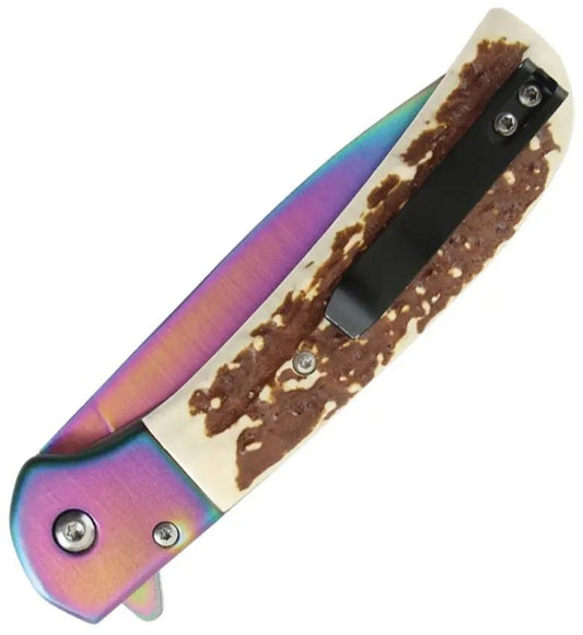 Elk Ridge Linerlock A/O Faux Stag ER-A2022RB - Assisted Opening Spear Point Knife With TiNi Coated 3Cr13MoV Blade by Elk Ridge