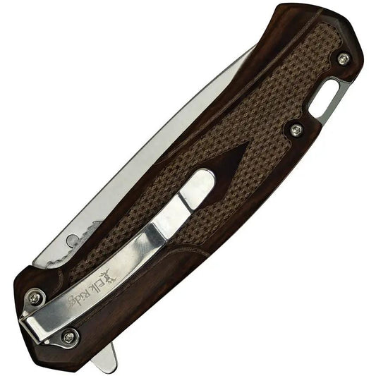 Elk Ridge Gentleman's Linerlock AO Brn Knife - Assisted Opening, Satin 3.5in 3Cr13 Blade, Brown Checkered Wood Handle by Elk Ridge