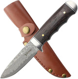 Elk Ridge ER-FIX115DM Fixed Blade Knife - Damascus Steel 3.75 Inch Blade, Brown Wood Handle by Elk Ridge