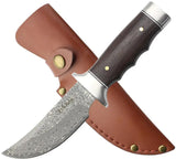Elk Ridge ER-FIX116DM Fixed Blade Knife - Damascus Steel Upswept Blade With Brown Wood Handle And Leather Sheath by Elk Ridge