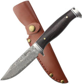 Elk Ridge ER-FIX117DM Fixed Blade Knife - Damascus Steel Blade, Wood Handle, Leather Sheath by Elk Ridge