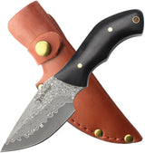 Elk Ridge ER-FIX118DM Fixed Blade Knife - Damascus Steel Blade, Full Tang, Lanyard Hole, Leather Belt Sheath by Elk Ridge