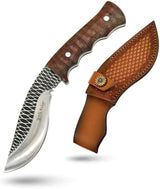 Elk Ridge ER-FIX126 - 4.75 Inch Satin Kukri Blade, Full Tang, Brown Finger Grooved Wood Handle, Leather Sheath by Elk Ridge