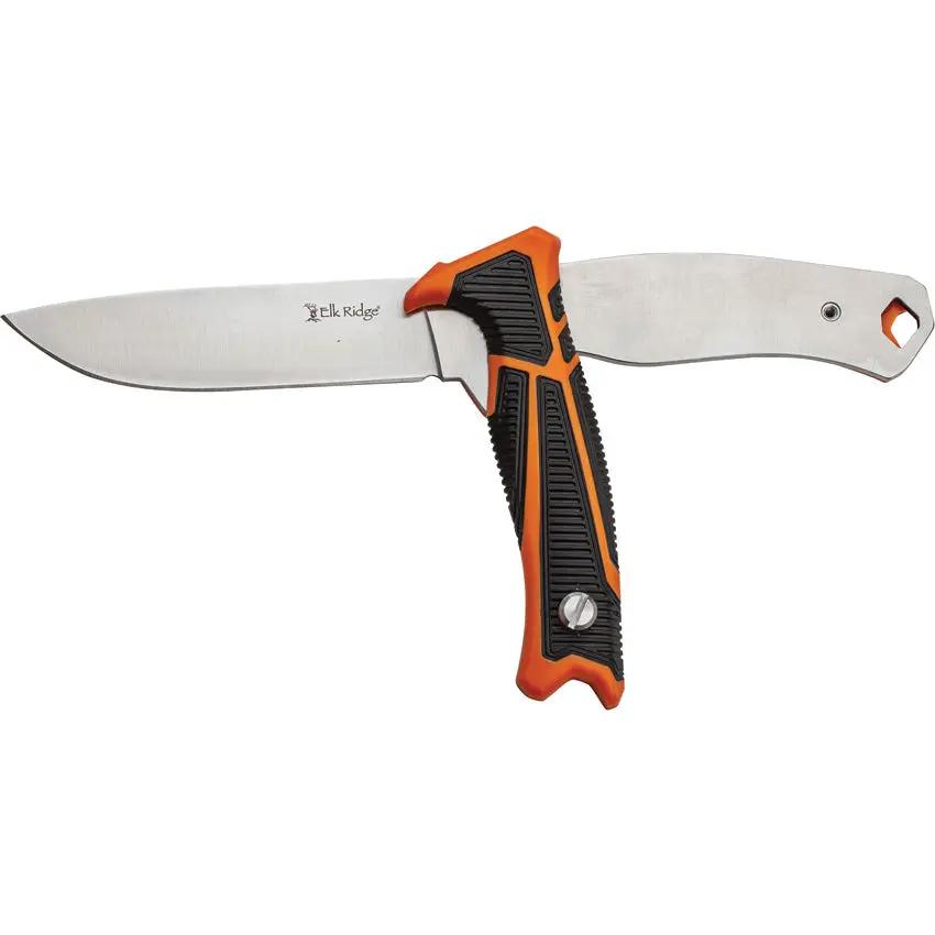 Elk Ridge Trek Hunting Combo ER-TKFIX001 - Dual Blade Set With Drop Point And Gut Hook Full Tang Fire Starter Sheath by Elk Ridge