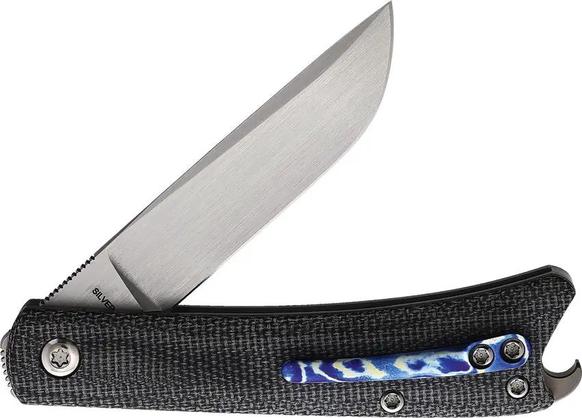 Esnyx Knives Beer Buster Jr. Linerlock - Bohler M390 Blade, Bottle Opener, Black Canvas Micarta Handle by Esnyx Knives