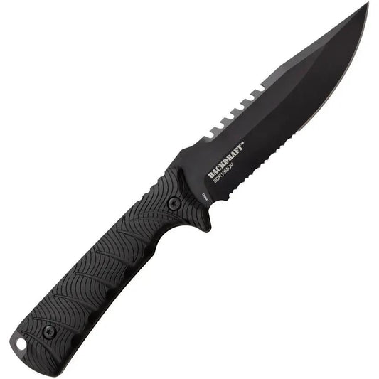 Elite Tactical Bowie Knife ET-FIX005BKS - 10 Inch Overall With 5 Inch Partial Serrated Black Blade And Rubber Handle by Elite Tactical