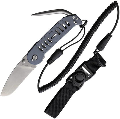 Extrema Ratio BF2 Helmsman Dive Linerlock Knife Partially Serrated Bohler N690 Blade Gray Aluminum Handle Marlin Spike by Extrema Ratio