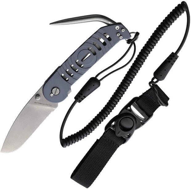 Extrema Ratio BF2 Helmsman Dive Linerlock Knife Partially Serrated Bohler N690 Blade Gray Aluminum Handle Marlin Spike by Extrema Ratio