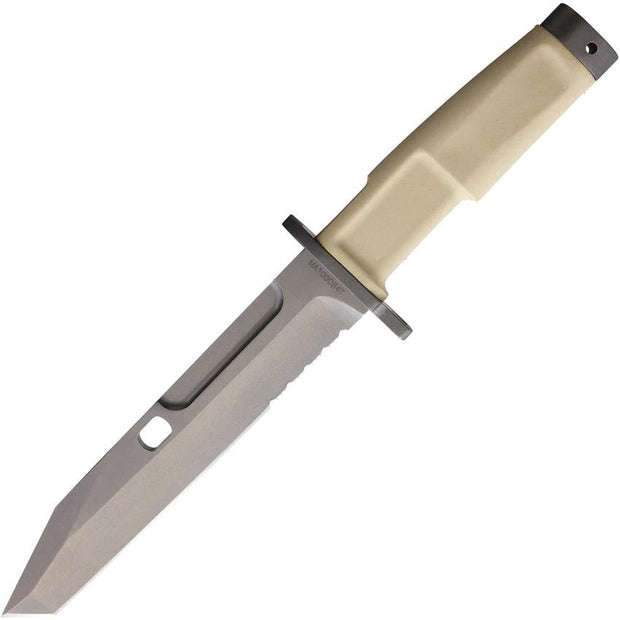 Extrema Ratio Fulcrum Desert Combat Knife Satin Partially Serrated N690 Tanto Forprene Tan Handle MOLLE Sheath Tactical by Extrema Ratio