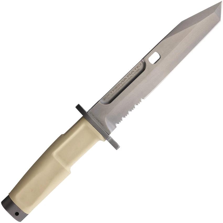 Extrema Ratio Fulcrum Desert Combat Knife Satin Partially Serrated N690 Tanto Forprene Tan Handle MOLLE Sheath Tactical by Extrema Ratio