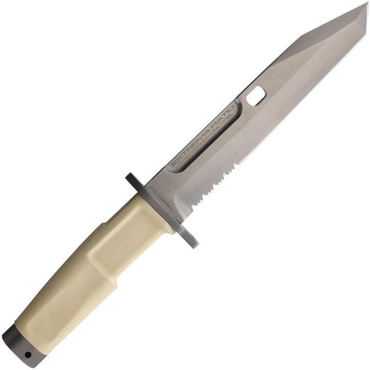 Extrema Ratio Fulcrum Desert Combat Knife Satin Partially Serrated N690 Tanto Forprene Tan Handle MOLLE Sheath Tactical by Extrema Ratio