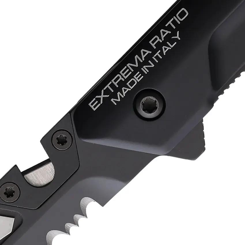 Extrema Ratio Ferrum Rescue Linerlock Knife Pro Grade Triple Blade Glass Breaker Black Aluminum N690 Rescue Pros by Extrema Ratio