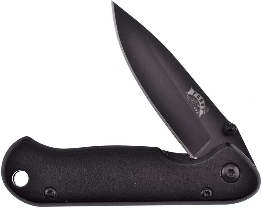 Frost Cutlery Pocket Bandit Linerlock Black Knife - 3.5 Inch Closed, 2.38 Inch Black Stainless Blade by Frost Cutlery