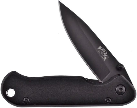 Frost Cutlery Pocket Bandit Linerlock Black Knife - 3.5 Inch Closed, 2.38 Inch Black Stainless Blade by Frost Cutlery