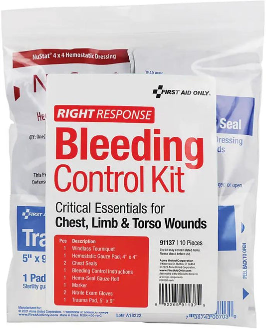First Aid Only Bleeding Control Kit Chest Torso - Includes Windlass Tourniquet, Hemostatic Gauze, Chest Seals by First Aid Only