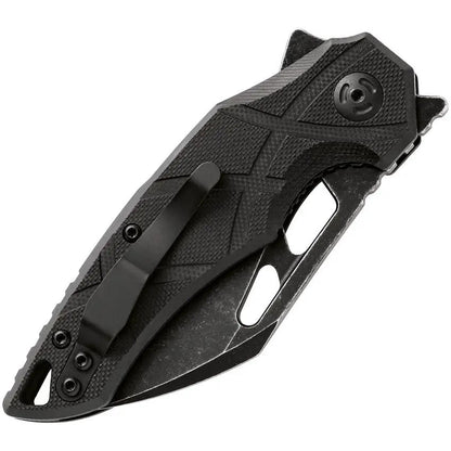 Fox Edge Atrax Linerlock - Black Stonewash 8Cr13MoV Blade With G10 Handle Pocket Clip Lanyard Hole by Fox Edge