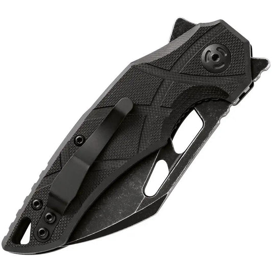 Fox Edge Atrax Linerlock - Black Stonewash 8Cr13MoV Blade With G10 Handle Pocket Clip Lanyard Hole by Fox Edge