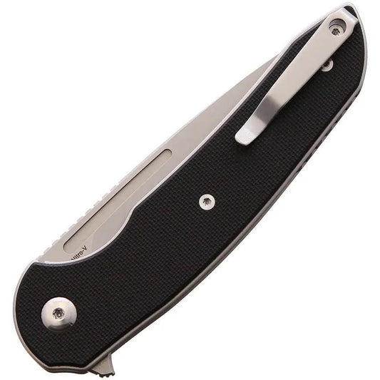 Ferrum Forge Knife Works Stinger Linerlock Nitro V Steel Stonewash Blade Black G10 Handle by Ferrum Forge Knife Works