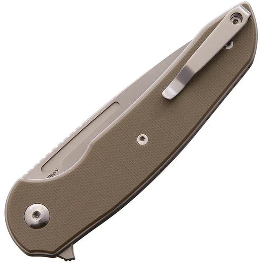 Ferrum Forge Knife Works Stinger Linerlock Tan - Nitro V Steel Flat Ground Blade With Extended Tang by Ferrum Forge Knife Works