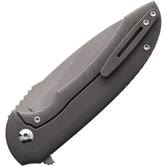 Ferrum Forge Knife Works Allurus Framelock Marble CF Inlay CPM 20CV Steel Stonewash Gray Titanium - Extended Tang by Ferrum Forge Knife Works
