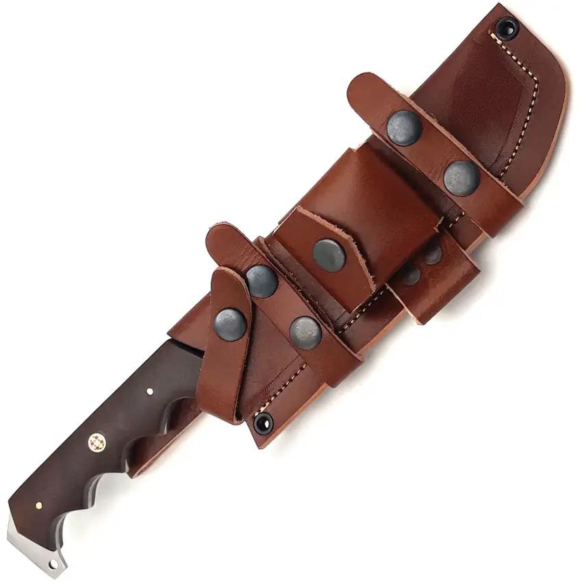 FH Knives Damascus Bowie CUPBOWIE-001 - Full Tang Damascus Blade With Brown Wood Handle And Leather Sheath by FH Knives