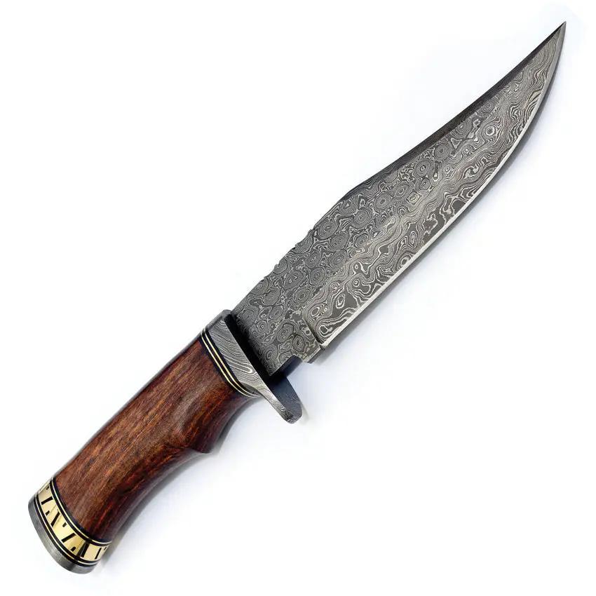 FH Knives Damascus Bowie HFZBOWIE-001 - 7 Inch Damascus Clip Point Blade With Brown Wood Handle by FH Knives