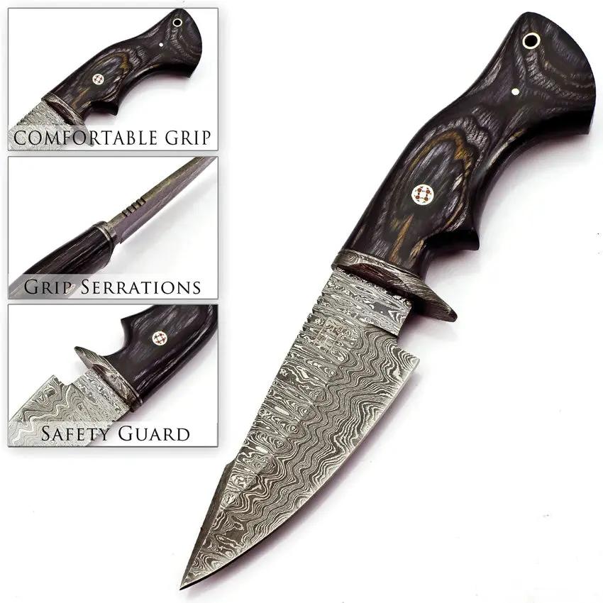 FH Knives Fixed Blade Damascus Gray MLK-0004 - 5 Inch Damascus Blade With Pakkawood Handle by FH Knives